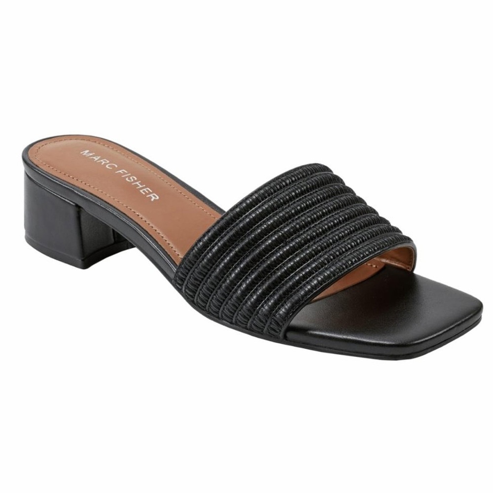 Marc Fisher Black Ribbed Slide Mule with Low Block Heel